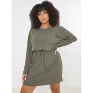 Missguided, plus Ribbed T-shirt Dress, Khaki, size 18